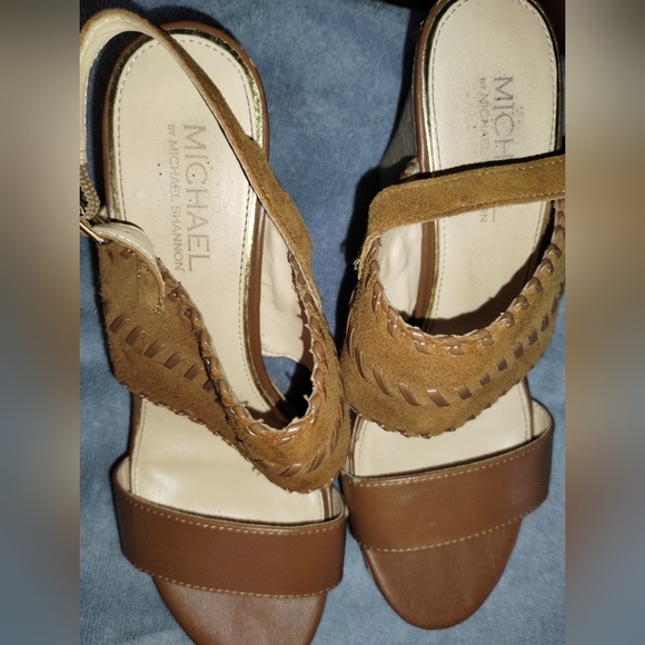 Michael Shannon Christa cork wedge sandals size 9, woven leather upper - Picture 8 of 11